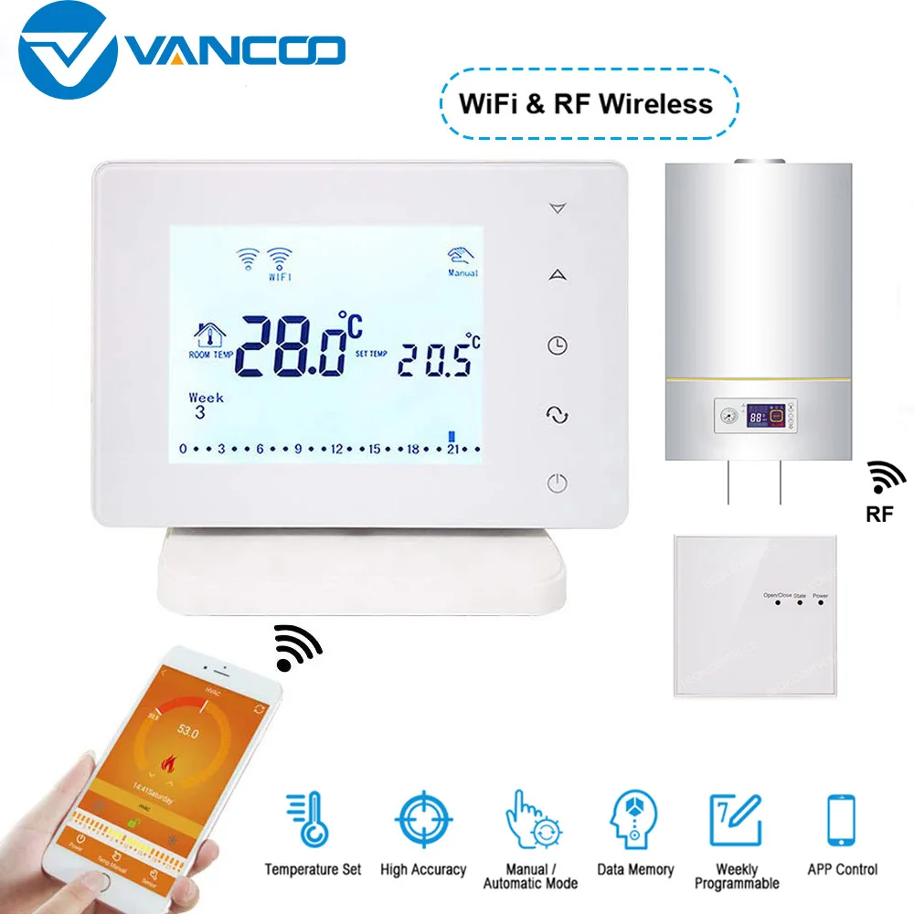 Термостат для газового котла Vancoo цифровой Wi Fi и RF контроллер температуры