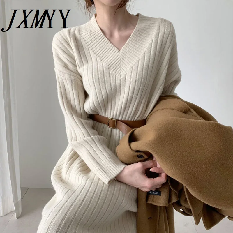 

2022 New Autumn Sweater Women Dress Winter Long Sleeve Sweaters Knitted Dresses Womens Loose Maxi Oversize Knitting Robe Vestido