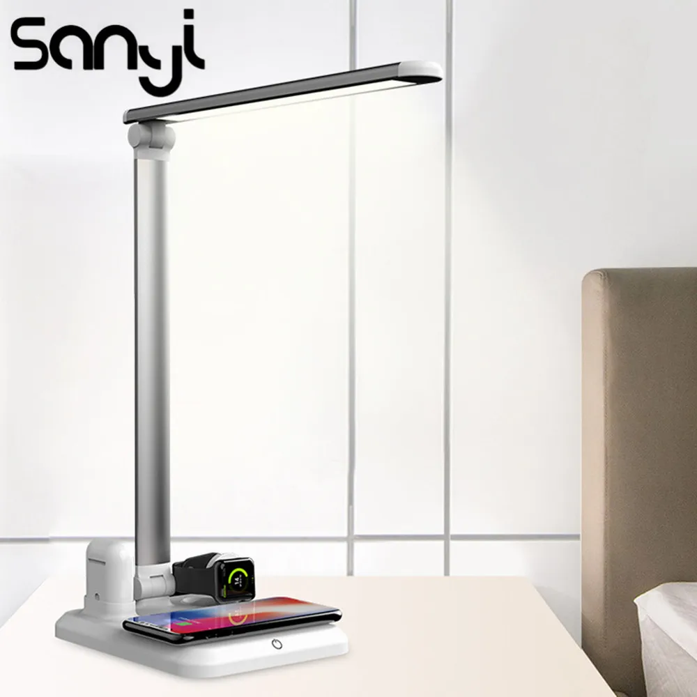 

Sanyi LED Qi Беспроводное зарядное устройство, стол для чтения 4 в 1, настольная лампа с диммером для смартфона, два цвета на выбор, креативная настольная лампа