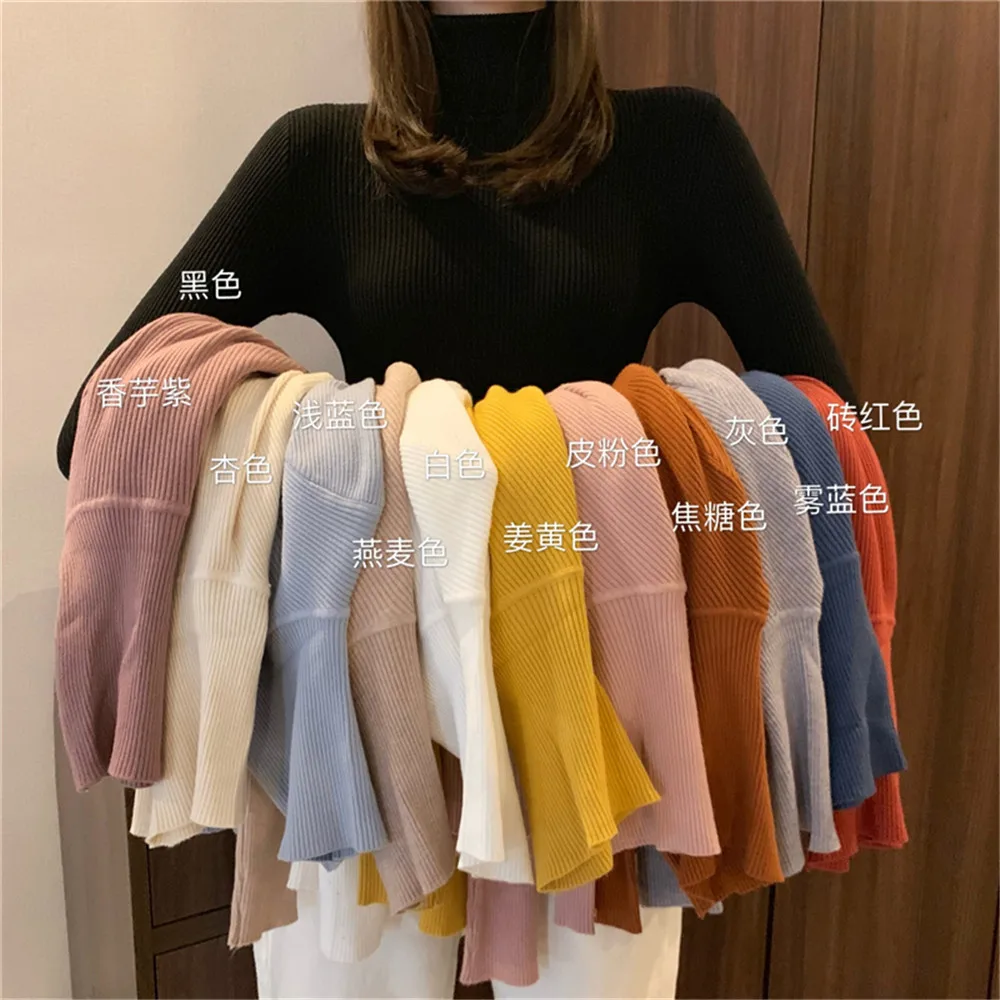 Женский Повседневный пуловер с длинным рукавом Однотонный свитер высоким