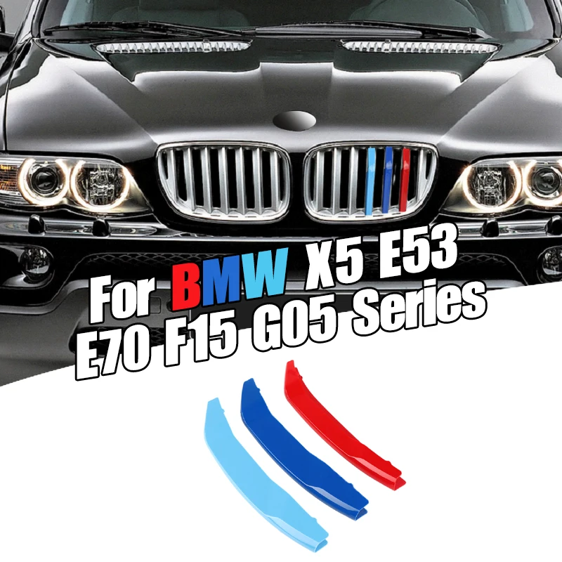 

Прямая поставка 3 шт для автомобиля 3D M Стайлинг передняя решетка накладка на бампер полосы наклейки покрытие для BMW X5 серия E53 2004-2007