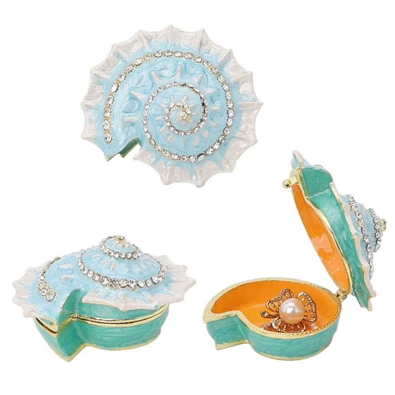 

Blue Conch Shell Jewelry Box Creative Trinket Box Collectible Ring Jewelry Holder Storage Container Home Decors for Girl 101A