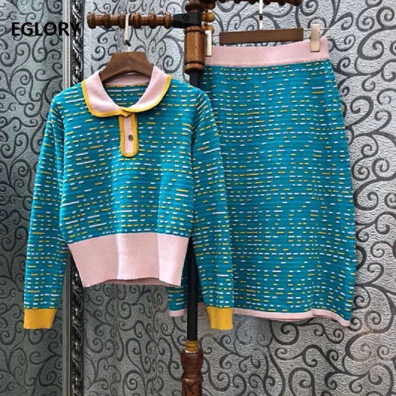 Женский комплект сезона осень зима 2019 модный костюм с свитером женские вязаные