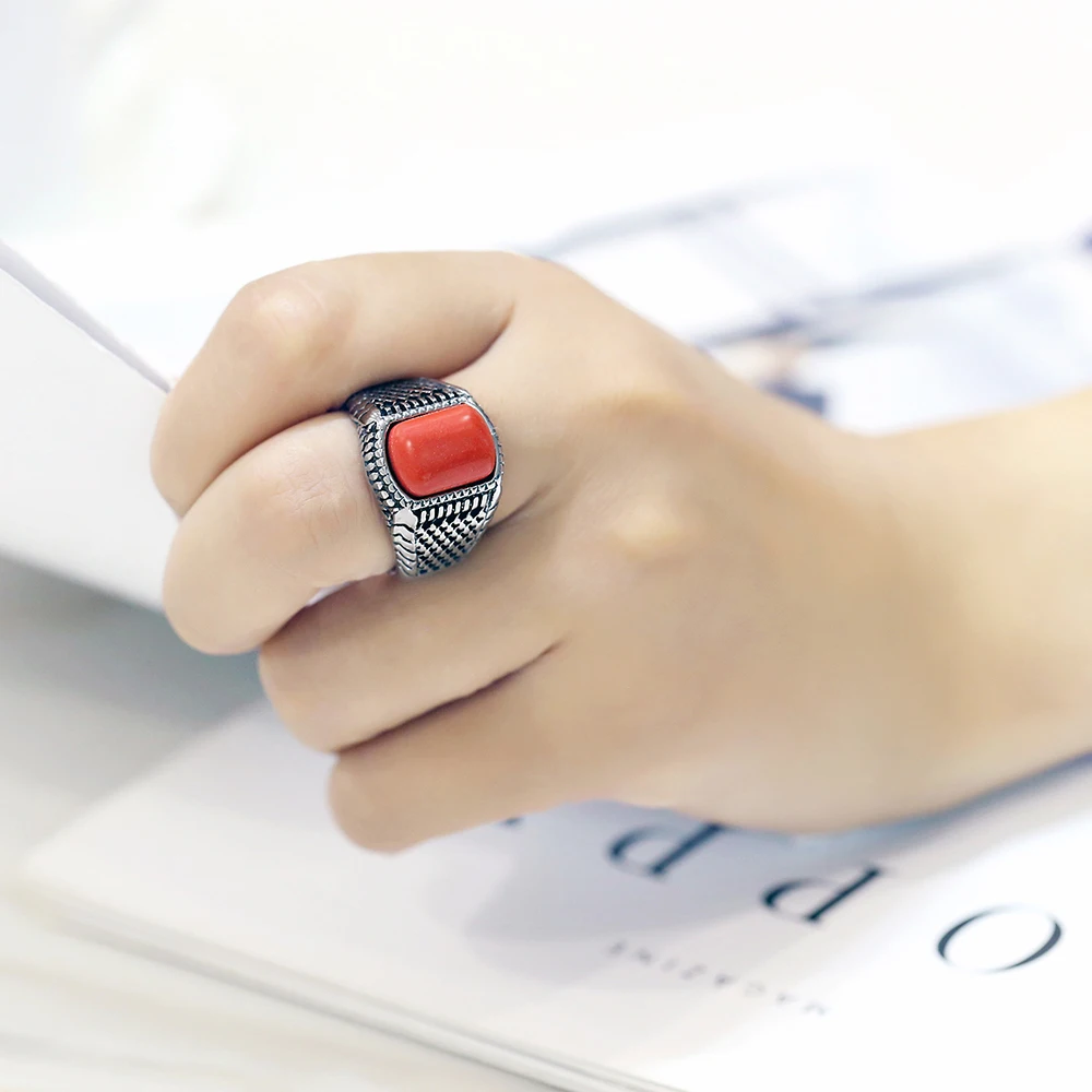 Cfbuдлинное Модное Новое кольцо из нержавеющей стали с красным камнем в стиле