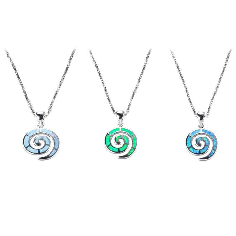 

Fashion Spiral Design Charm Blue Imitation Fire Opal Pendant Necklace Women Accessories Vintage Jewelry Girl Gifts