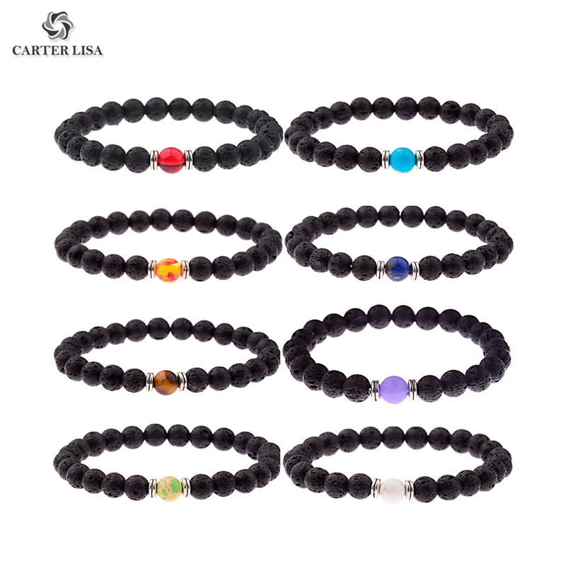 CARTER LISA очаровательный мужской браслет из лавы и бисера вулканический камень
