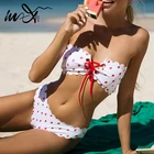 Бикини в горошек In-X 2021, купальник-бандо, Женское кольцо для повязки, купальник, женский купальный костюм-бандо с зубчатым узором, комплект из 2 предметов, Новинка
