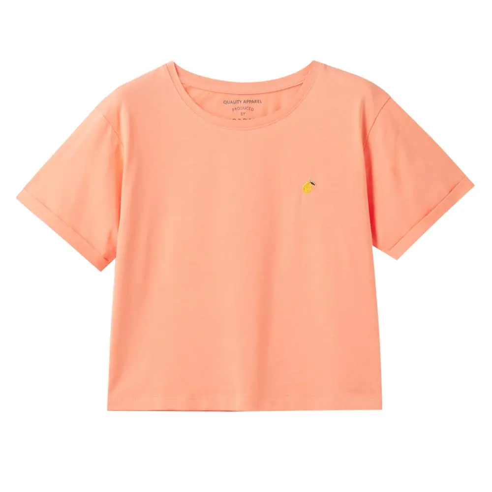 Женская хлопковая Футболка с вышивкой Giordano мягкая свободная футболка коротким