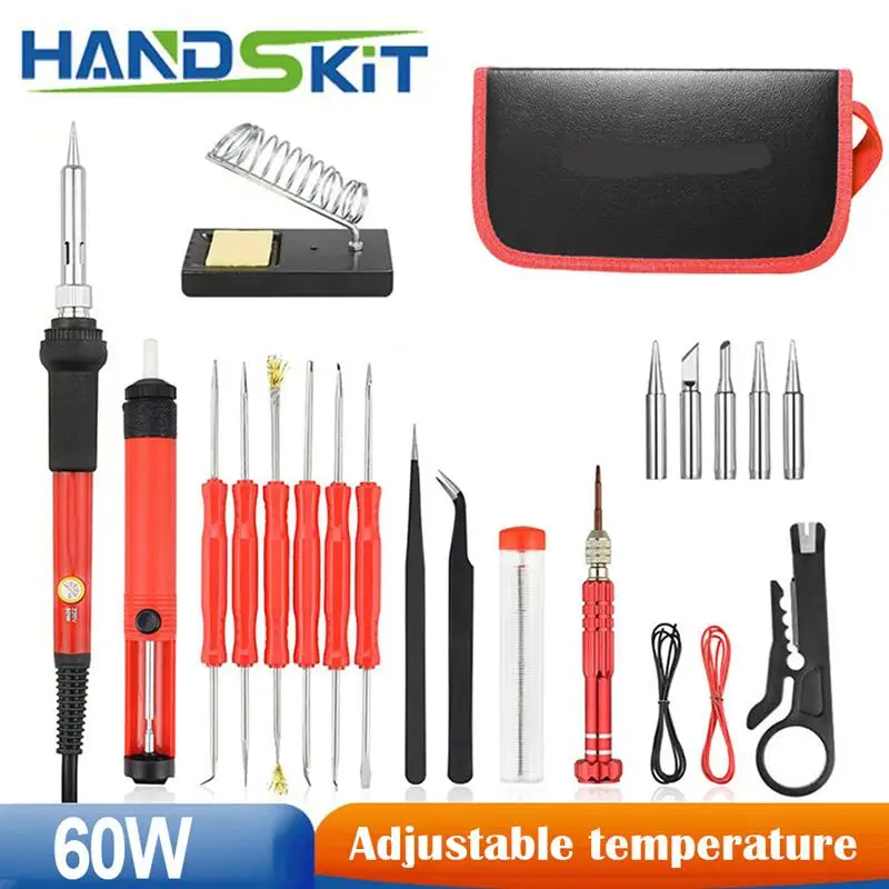 

Электрический паяльник Handskit, 26 шт., 60 Вт, 110 В/220 В, набор регулируемых инструментов для сварки древесины, термостатная станция, сварочный ремо...