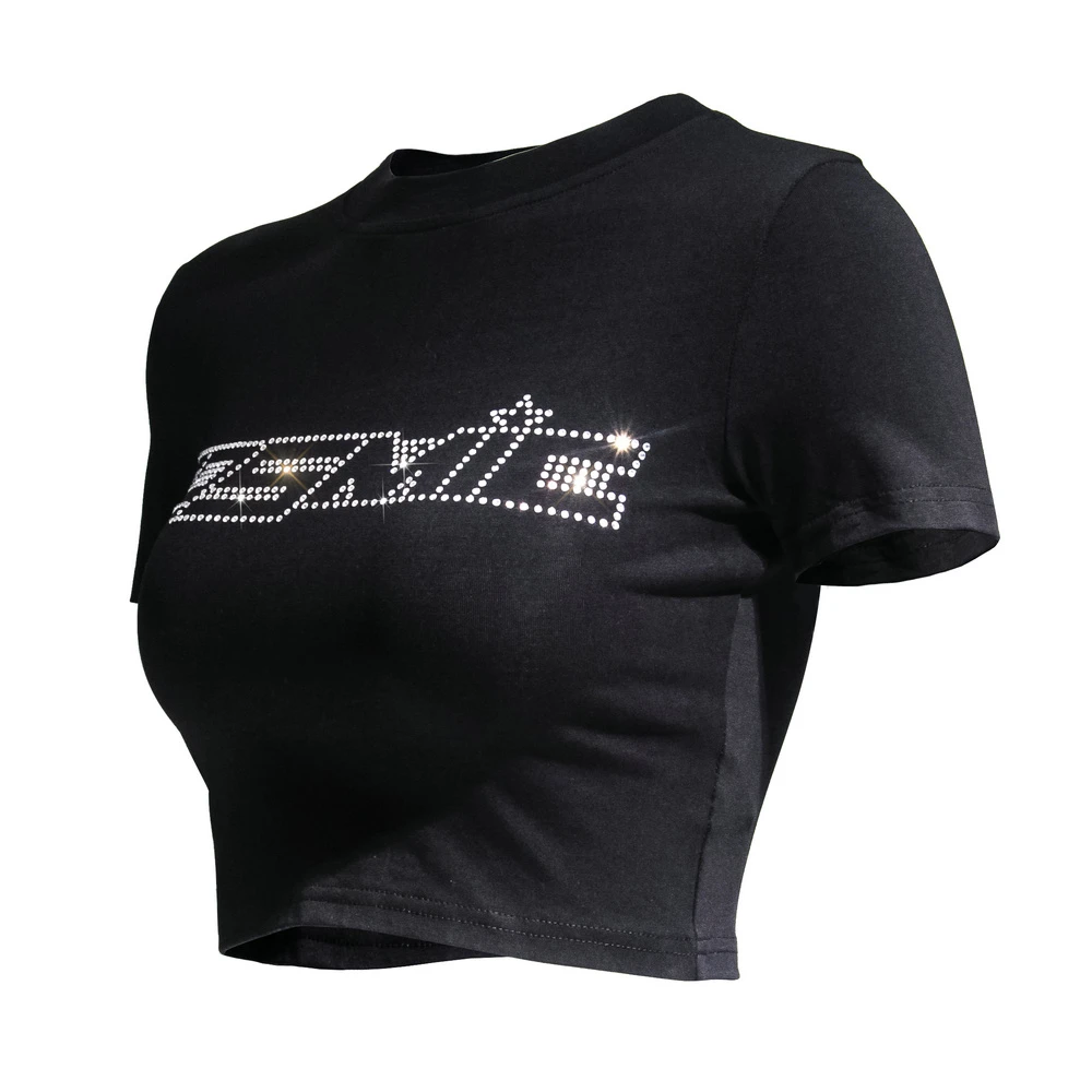 Футболка женская однотонная с коротким рукавом короткий топ космическими