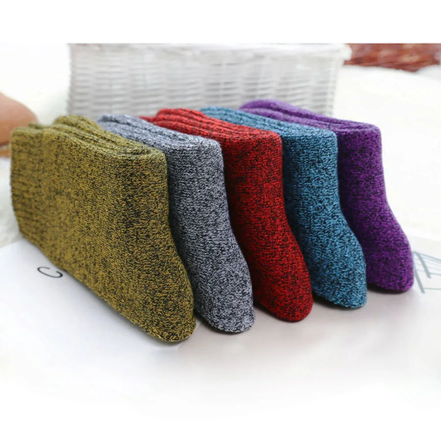 5 Pairs Thick Women's Terry Socks Autumn Winter Warmth Tube Socks Combed Cotton Female Casual Japanese Towel Sock Solid Color