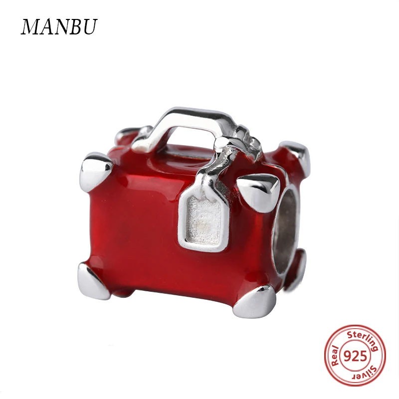 Медовый месяц бусины чемодан с красной эмалью ювелирные изделия Подходит pandora