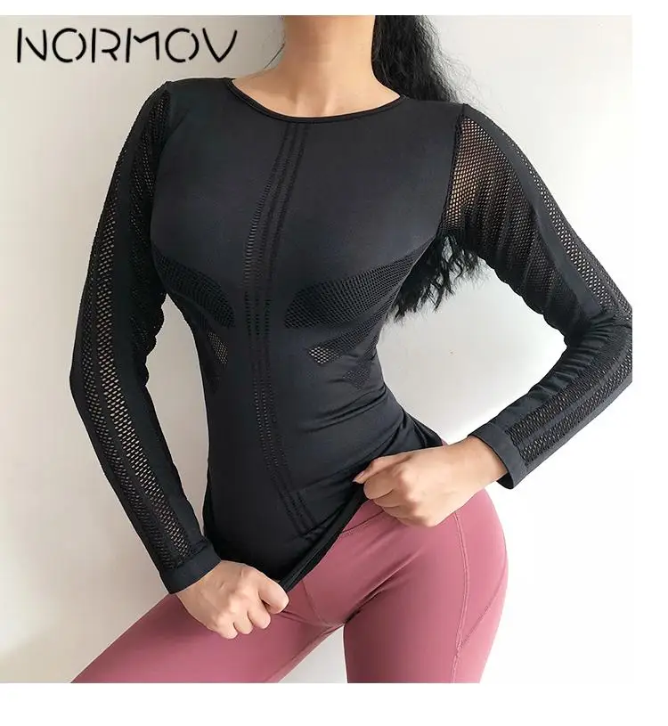 NORMOV Топ с длинным рукавом для занятий йогой, одежда для активного отдыха, женские футболки для спортзала, топ для занятий спортом, фитнесом, Женский трикотажный топ для тренировок, футболки для бега