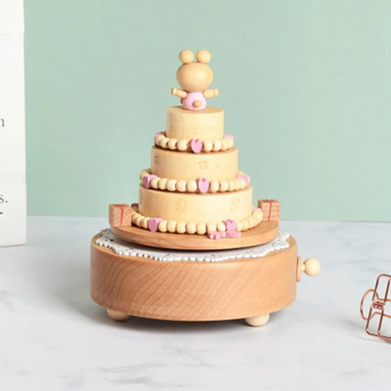 

Children's Day Bear Cake Mechanical Music Box Happy Birthday Birthday Gift Wooden Music Box Crafts