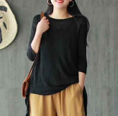 Женская футболка с круглым вырезом свободные вязаные длинные пуловеры