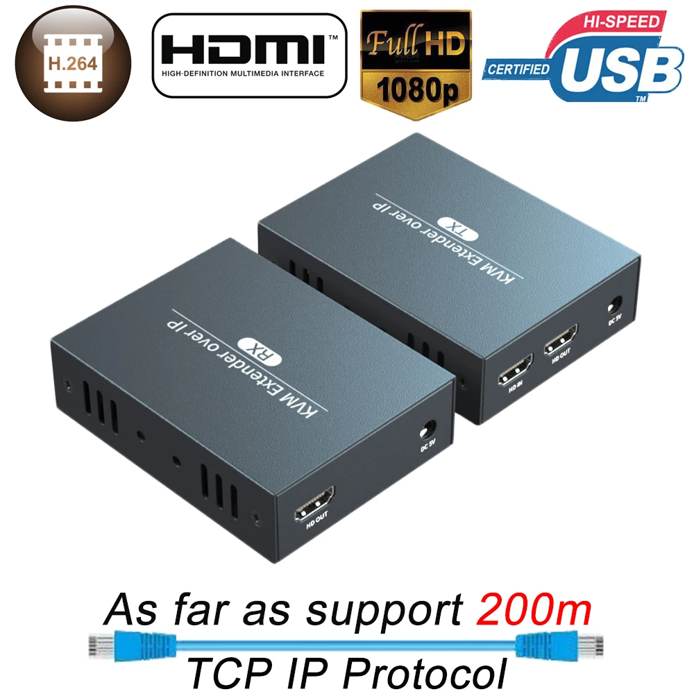 200 м IP сеть KVM удлинитель USB HDMI Поддержка выход по TCP/IP RJ45 UTP/STP CAT5 CAT6|usb hdmi|kvm extenderhdmi hdmi