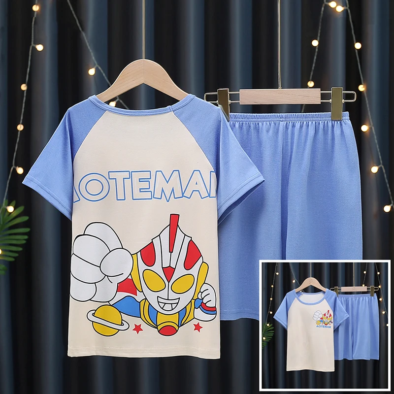 

2022 Ultraman Round Neck Pajamas Children's Set Cartoon Cosy Kigurumi Short Sleeve Boys Girls Sleepwear Baby Wholesale Clothes