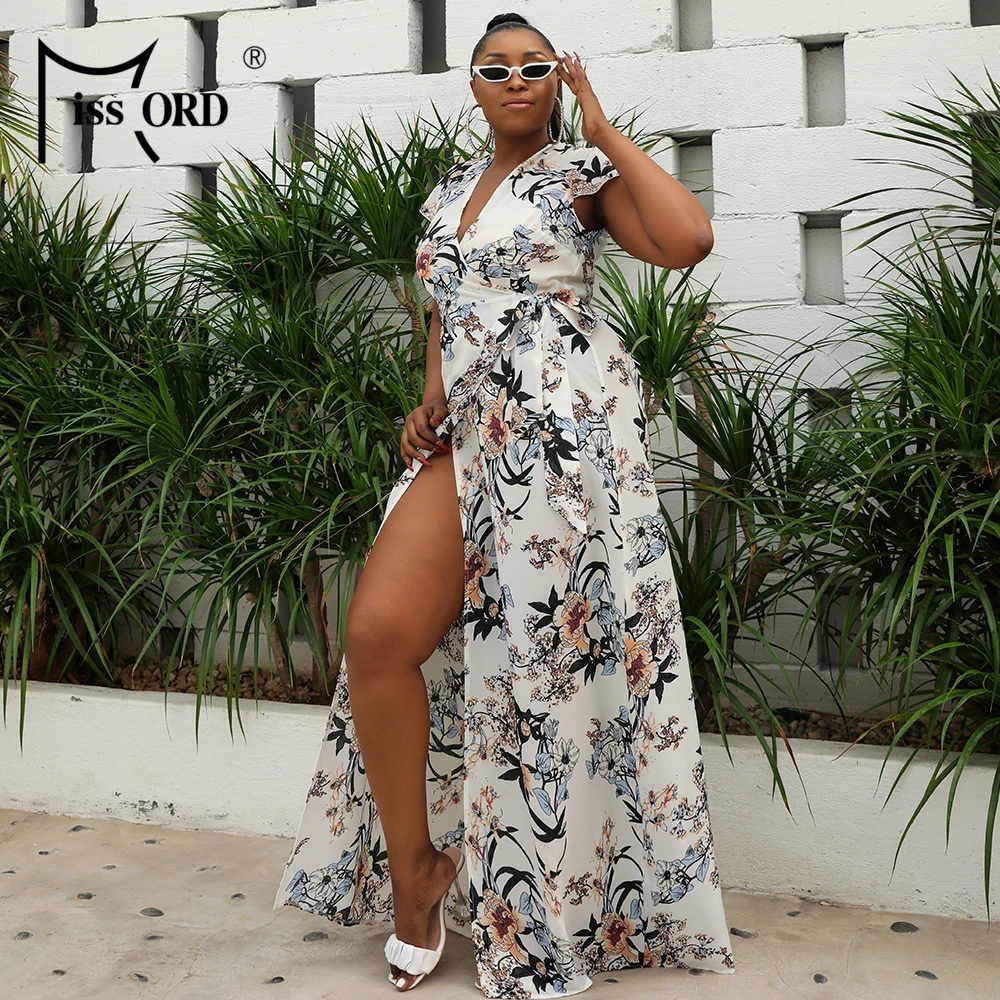 Missord 2021 женское Элегантное летнее макси платье размера плюс с цветочным принтом