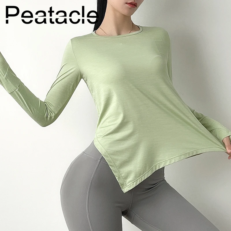 

Peatacle Loose Yoga Clothes Women Sports Blouses Running Long Sleeve Workout Fitness Tops Gym Shirt