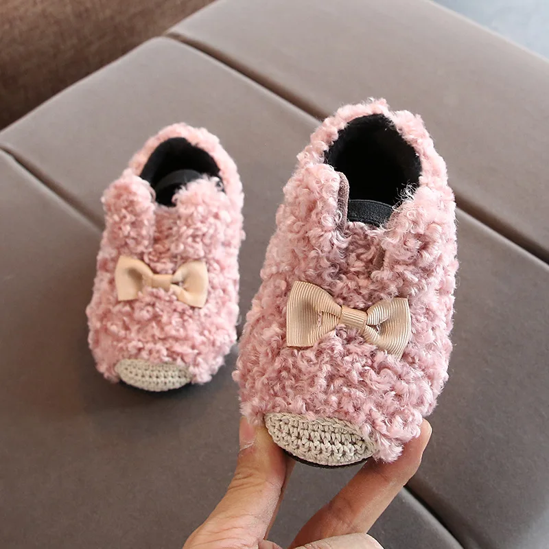 Новая детская зимняя обувь на плюшевой подкладке Платье принцессы с бантом для