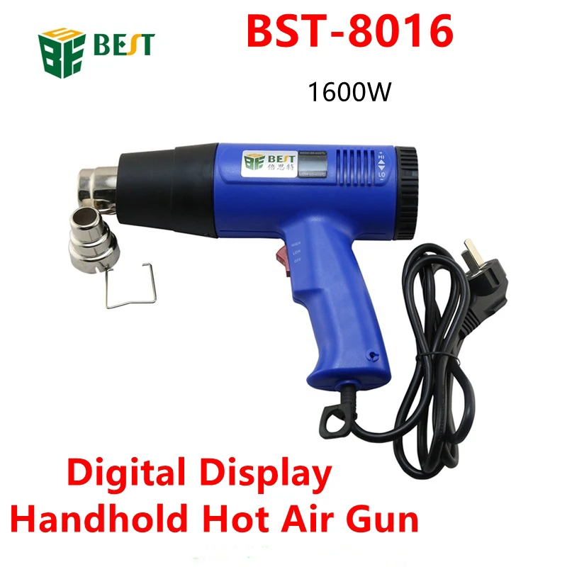 

BST-8016 1600 Вт Профессиональный тепловой пистолет с цифровым ЖК-дисплеем, набор электронного пистолета горячего воздуха 110 В для ремонта, пайки,...