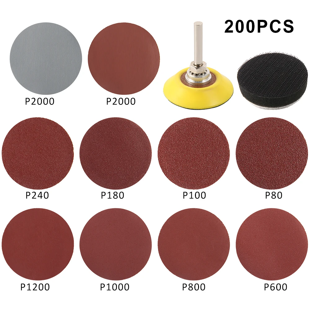 

200pcs 2inch Sandpaper Sanding Discs Pad 80-3000 Grits Polishing Discs Wheel Polishing Sharpening Sand Paper Tool Accessories