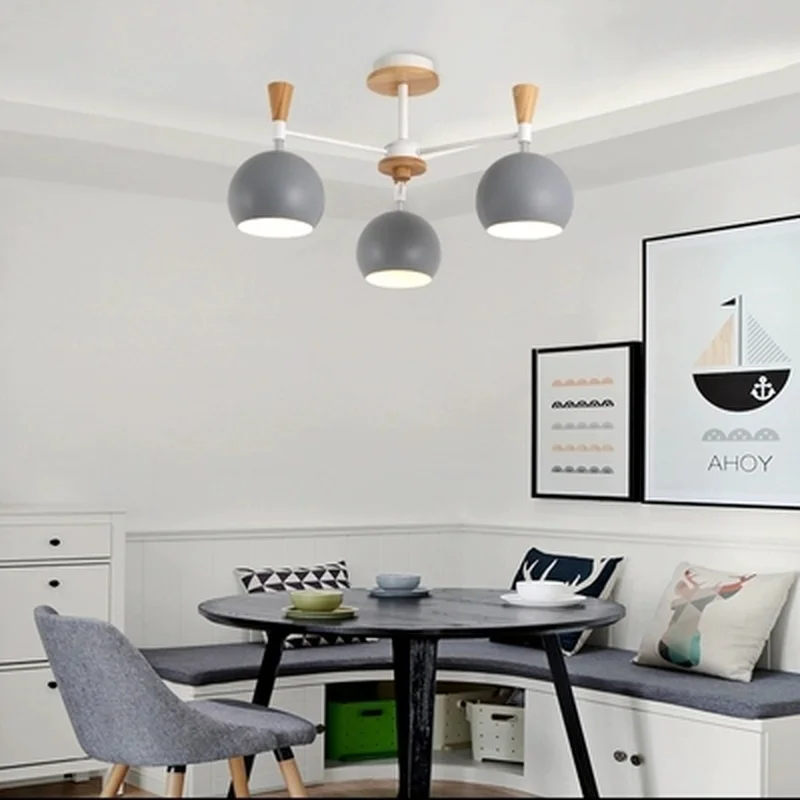 Светодиодный деревянный люстра для гостиной с железными лампами E27 люстры в