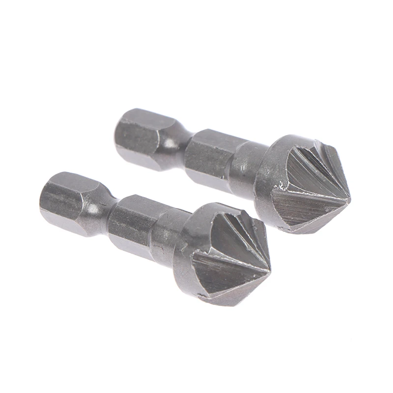 

2pcs 6 Flute 90 Degree Countersink Drill Chamfer Bit 1/4" Hex Shank Carpentry Woodworking Angle Point Cutting Remove Burr Tool