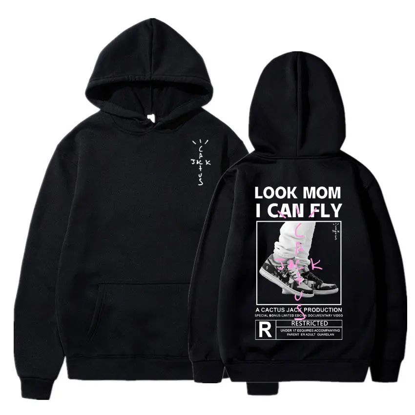 Classic Black White LOOK MOM I CAN FLY Travis Scott Logo Print Hoodie Fashion Men Women Fleece Cactus Jack Hoodies Sweatshirt