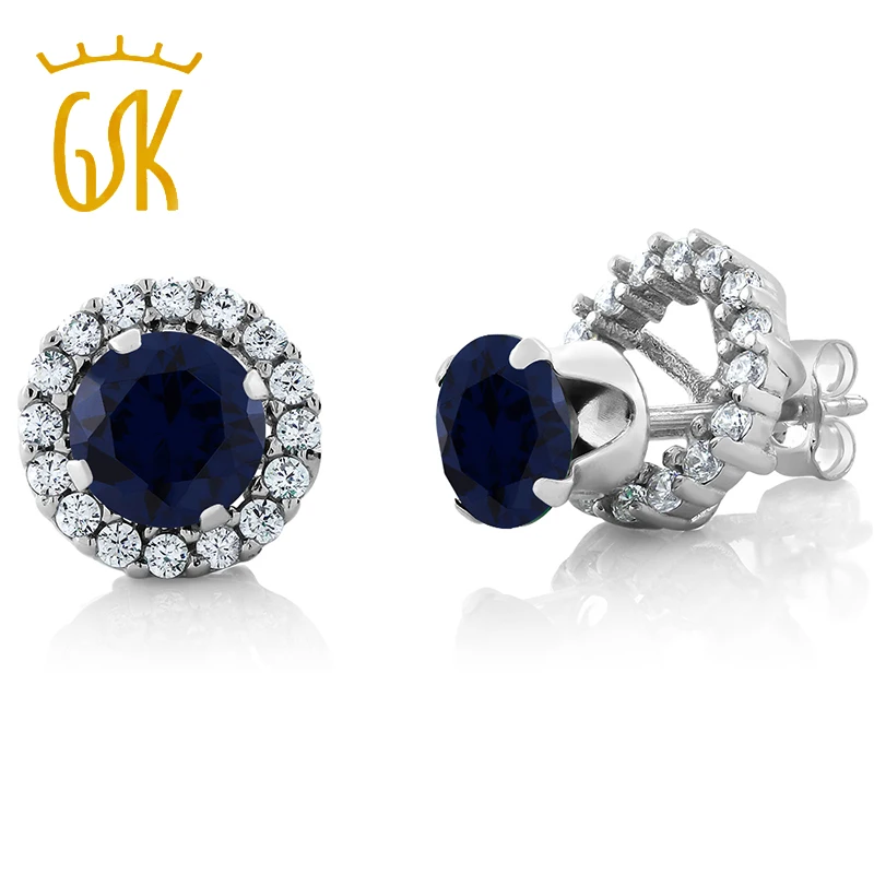 GemStoneKing 2,00 Ct круглые натуральные серьги с голубым сапфиром для женщин 925 пробы серебряные серьги-гвоздики с драгоценными камнями