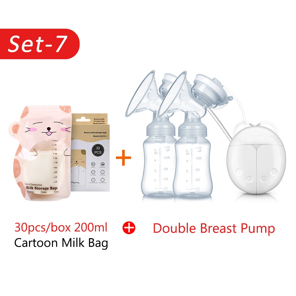 Set 7 Двойной молокоотсос послеродовой Электрический молокоотсос с питанием от USB для грудного вскармливания - Цвет: Set 7