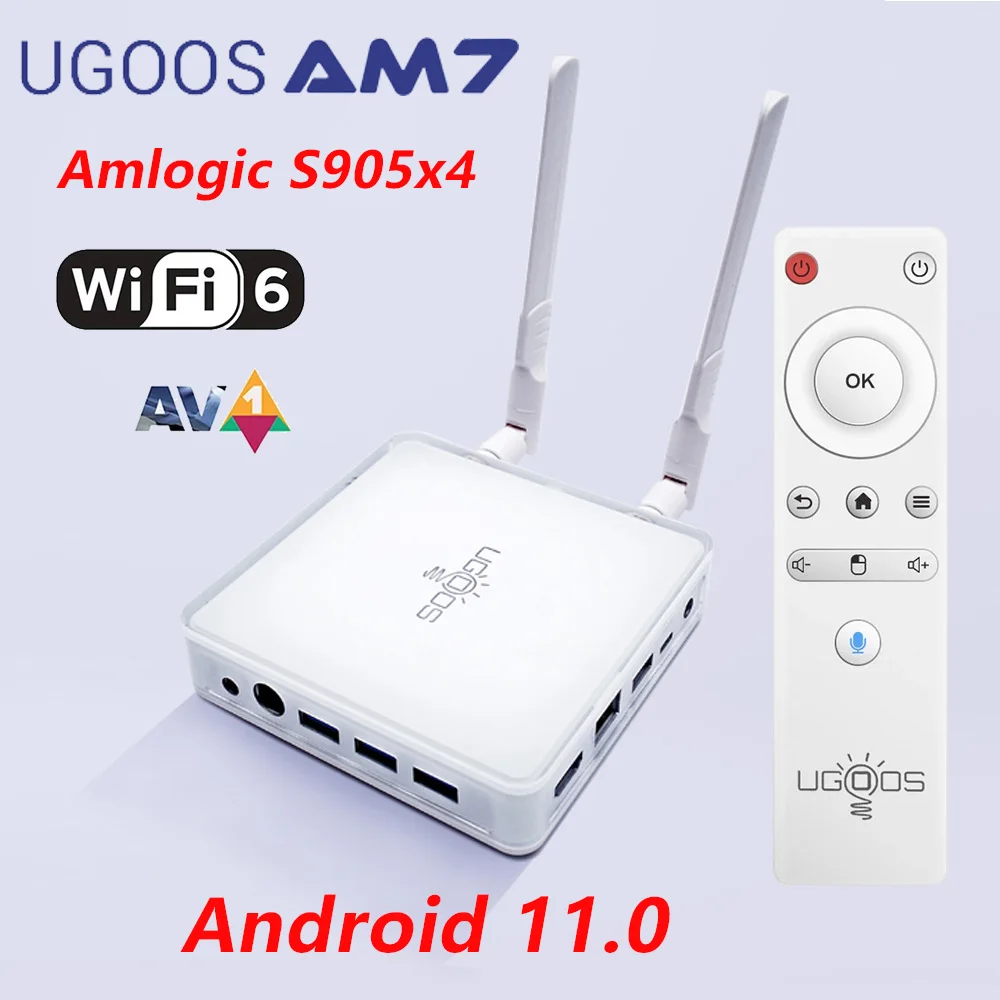 ТВ приставка UGOOS AM7 Amlogic S905X4 Android 11 Smart TV BOX DDR4 4 ГБ 32 телеприставка 1000M LAN BT5.0 Wifi 6 4K