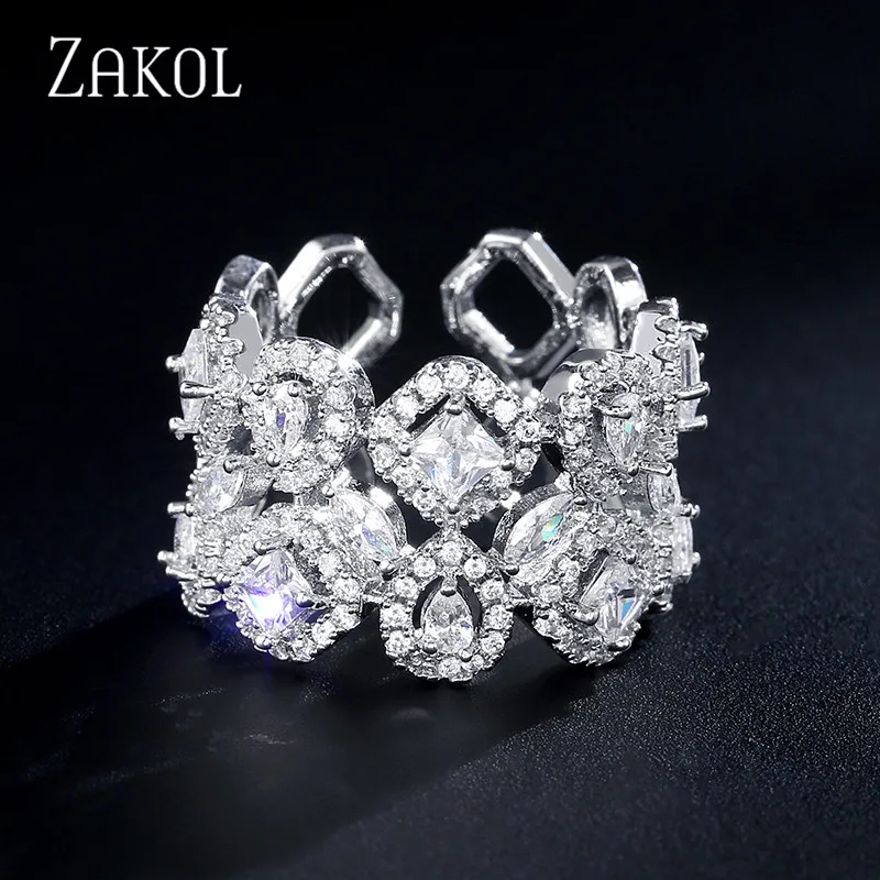 ZAKOL Роскошный белый золотой цвет геометрические формы кубического циркония