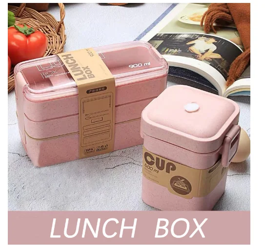 900 мл портативный здоровый материал Ланч-бокс 3 слоя пшеничной соломы Bento коробки