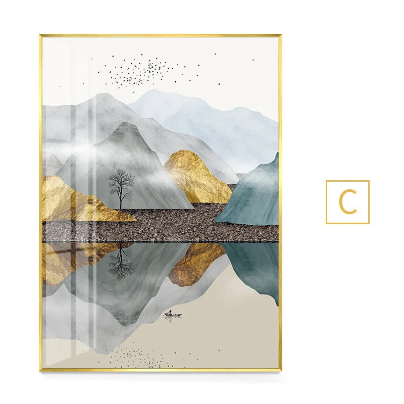 Абстрактные пейзажи в китайском стиле река птица дерево горы скалы холст