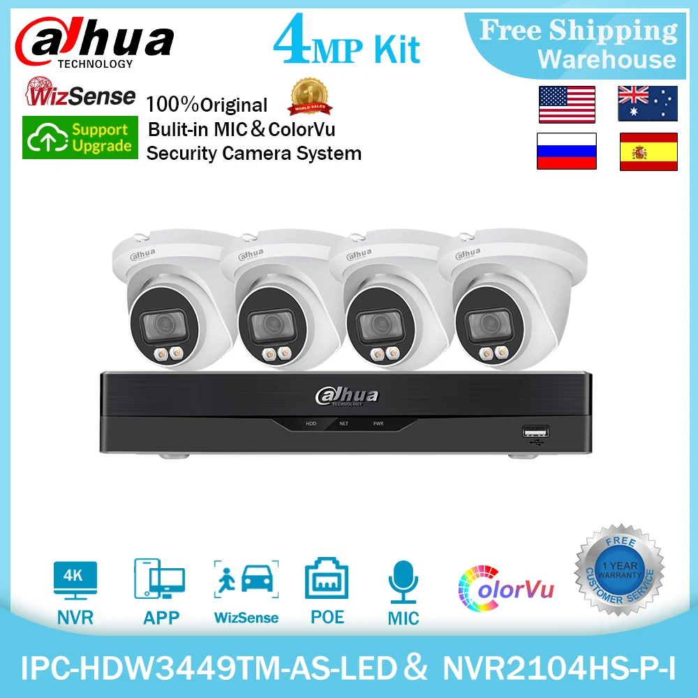 

Dahua 4MP IP Camera Wizsense IPC-HDW3449TM-AS-LED 4K NVR NVR2104HS-P-I H.265+ POE CCTV Video Recorder Surveillance System Kit