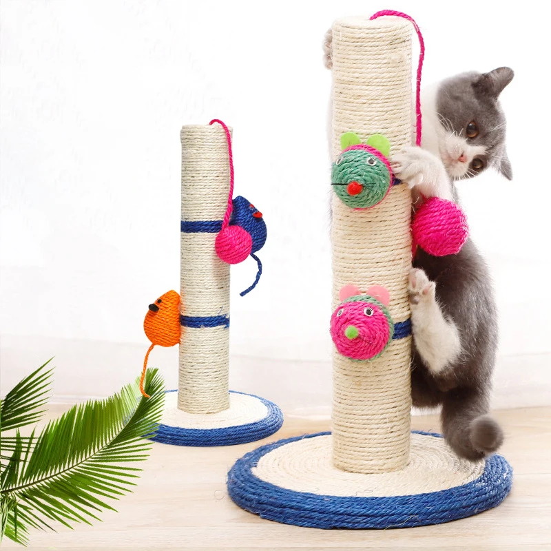 

Cat Scratching Post Kitty Scratch Pole with Natural Sisal Rope and Hanging Ball Toy Cat Scratcher Pole Tower for Small Cats