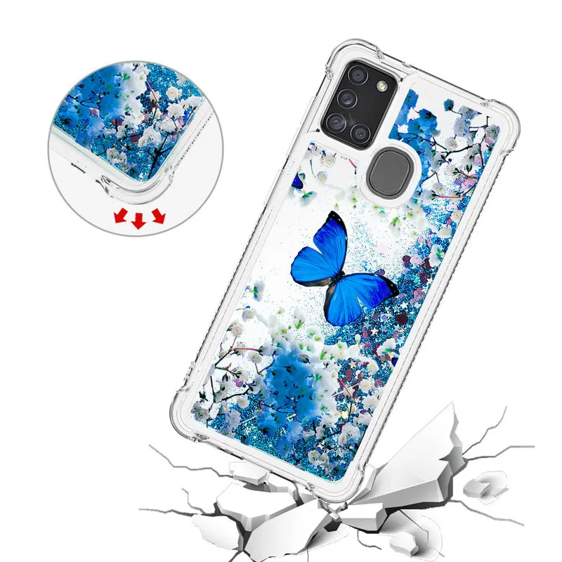 

Silicon Cover For Samsung Galaxy A21S Dynamic Liquid Glitter Quicksand Phone Case For Samsung A21S SM-A217F A217F A217 Case 6.5"