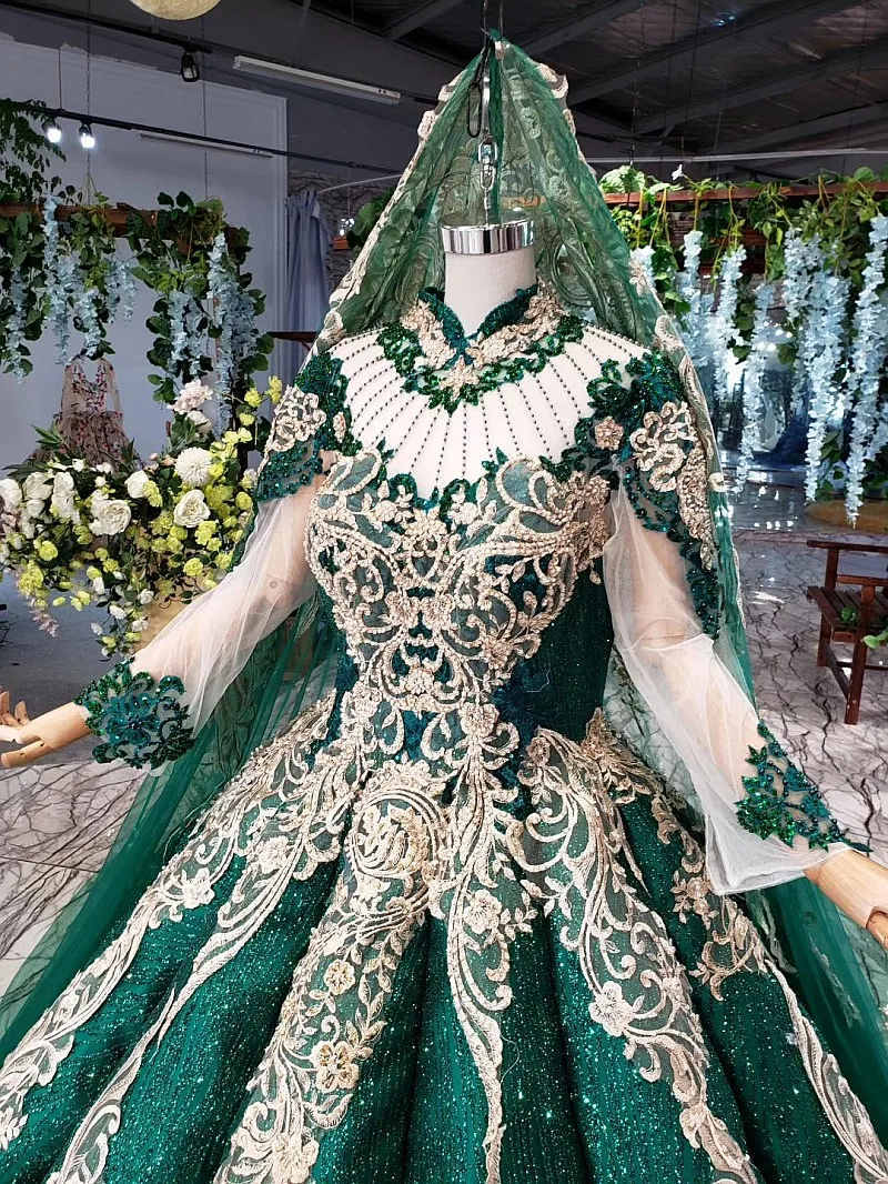 Arabic Muslim Wedding Dresses African Long Sleeves Lace Vintage for Bridal Women Wear Ball Gowns