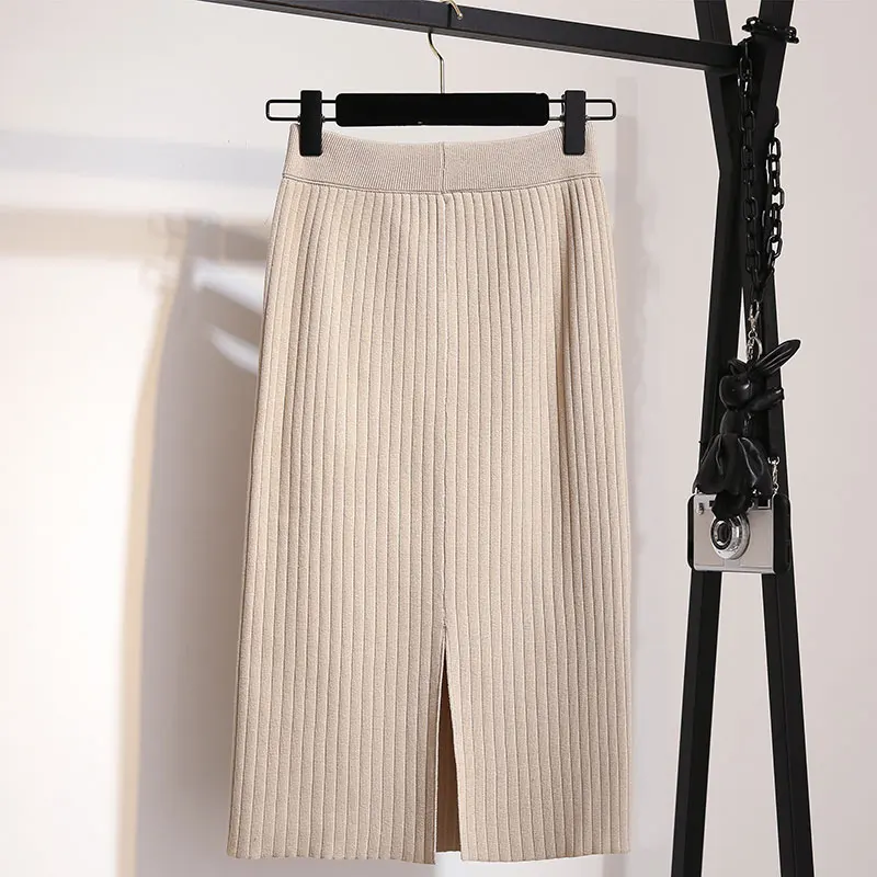 Винтажный зимний женский толстый свитер юбка эластичная высокая талия