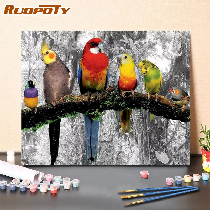 

RUOPOTY Frameless Painting By Numbers Bird Animals Handpainted Wall Art Draw For Aduilt Kits Home Decor Acrylic