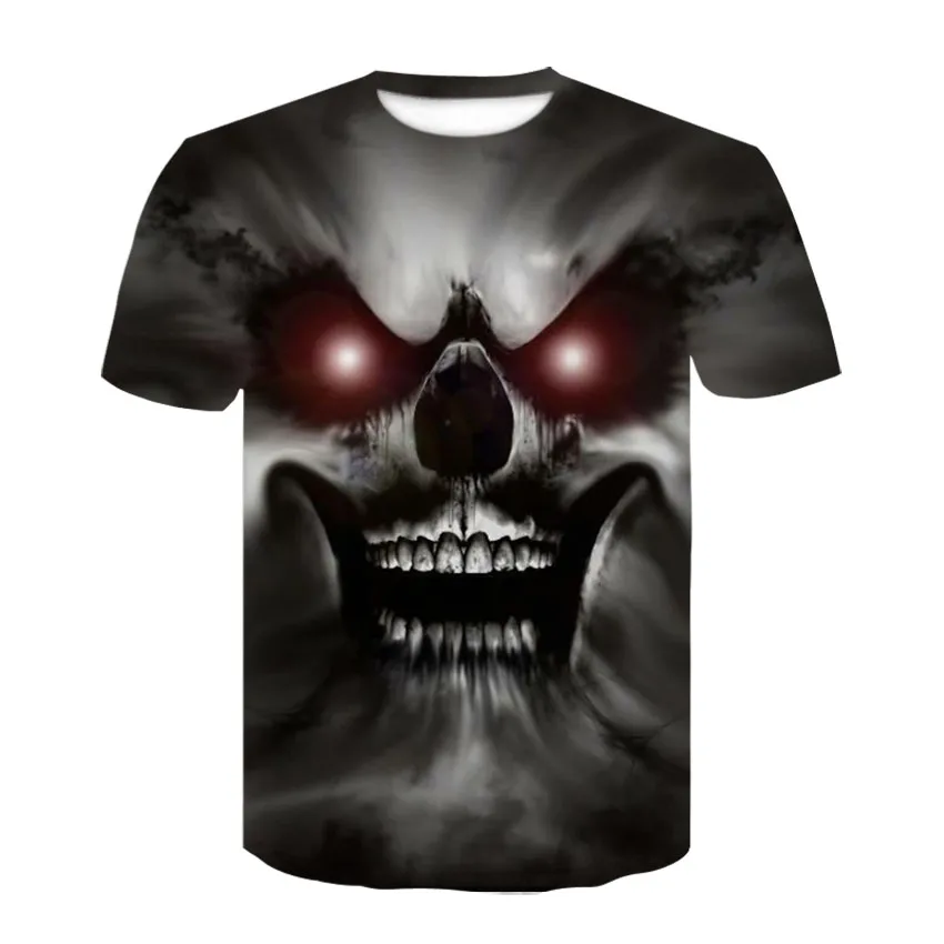 

Skull summer 2020 men's short-sleeved T-shirt with round neck 3D printed flame skull cool T-shirt