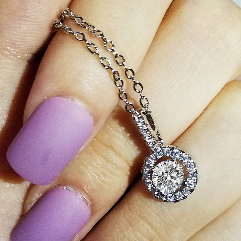 Ко Дню Святого Валентина настоящее Стерлинговое Серебро Циркон 925 Halo Ожерелья &amp