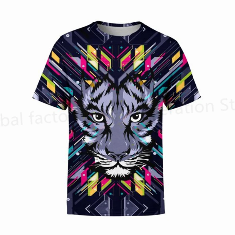 

2021 Summer New Lion Pattern T-shirt 3D Men's Print Short-sleeved Personality Fashion Street Harajuku Casual Oversized Shirt