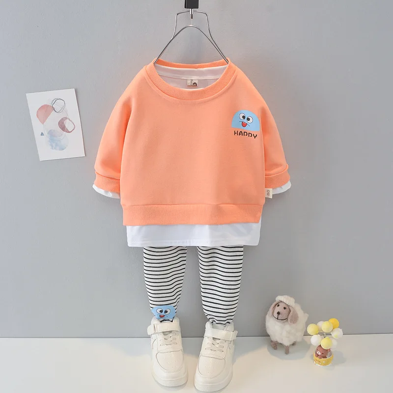 

Children's Suit New Girls Long Sleeve Cartoon Fake Two Clothes Casual Tops +Trousers Set Baby Spring Autumn Outfits Clothing Set