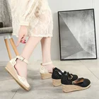 Женские эспадрильи на танкетке 2021, босоножки с юбкой, обувь с вырезами, женская модная обувь на высоком каблуке с острым носком, соломенная обувь на толстой подошве