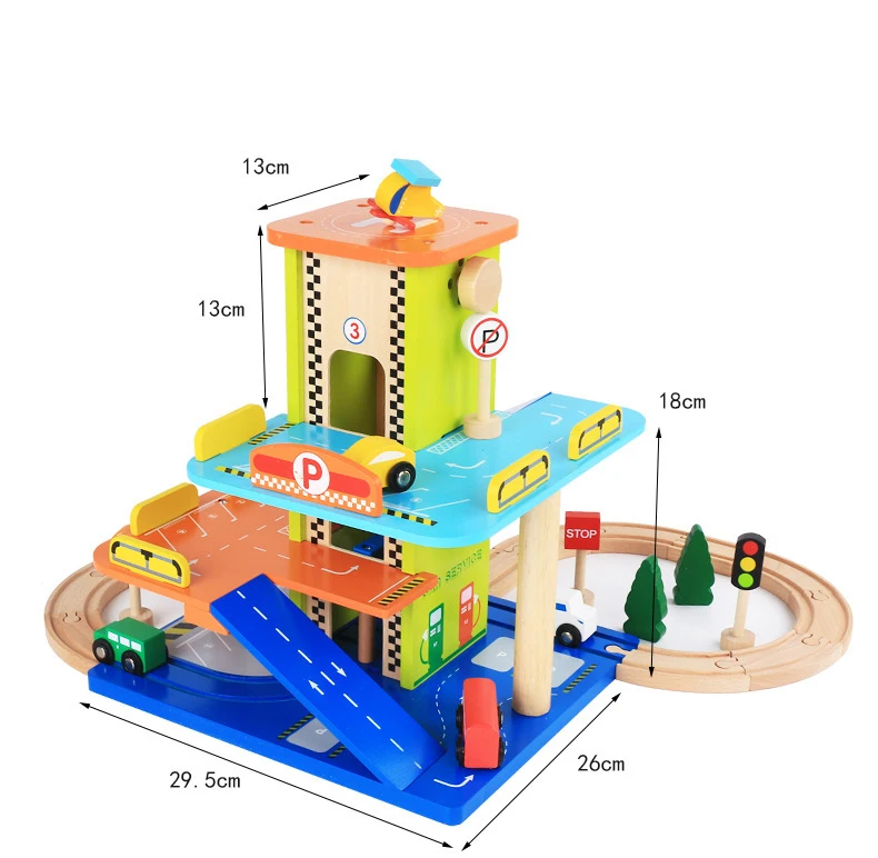 

Rail Toy Simulation Large Wooden Traffic Toy Parking Lot Set For Children Todderls Parking Lot Model Toy Assembled Rail Car