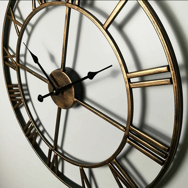 

Large Size Nordic Metal Roman Numeral Wall Clocks Retro Vintage Iron Round Black Bronze Home Decor Living Room Gift 15.7inch