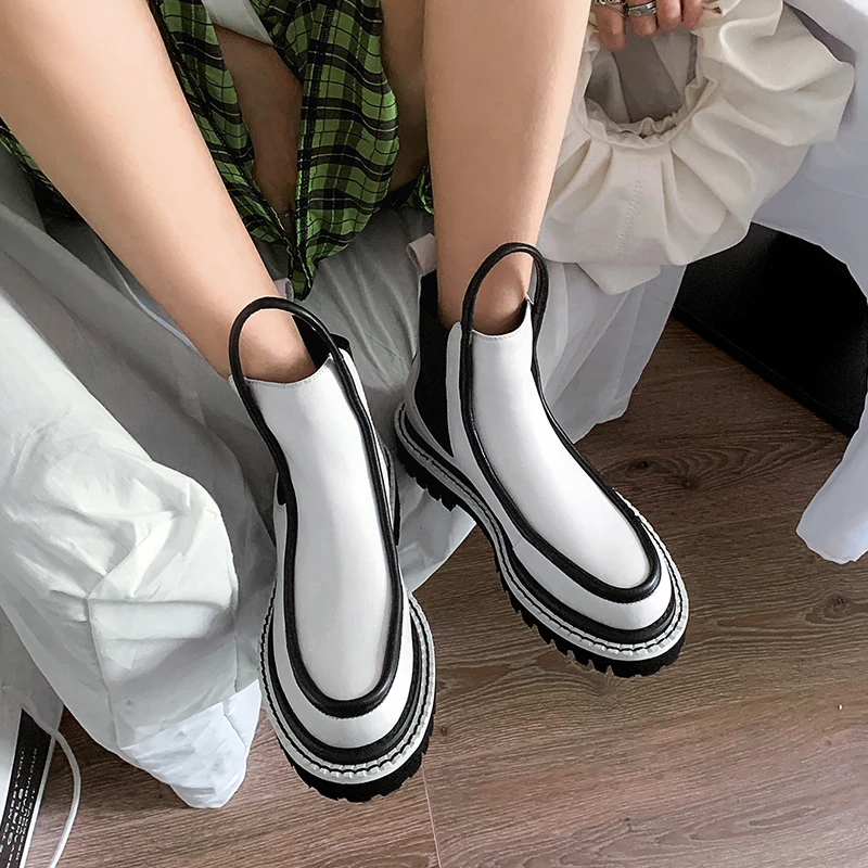 

Winter Genuine Leather Chelsea boots Women Ankle Boots Comfortable quality soft Shoes Brand Designer Handmade 2020 white boots