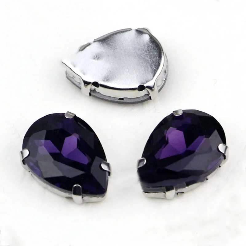 Темно-фиолетовая Каплевидная форма серебряный коготь AAA + Хрустальное стекло